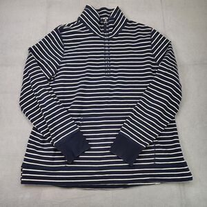 L.L. Bean 1/4 Zip Pullover Women's XL Blue White Striped Nautical Pockets Mock